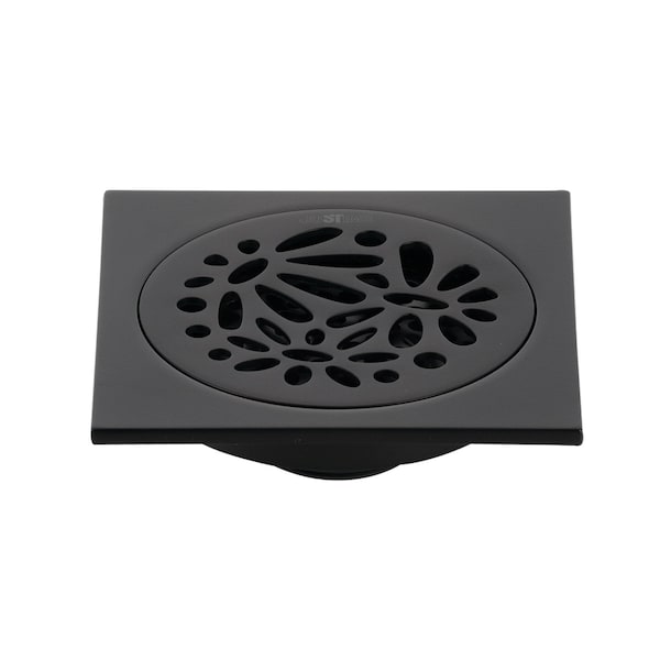 BSF6360MB Watercourse Floral 4" Square Grid Shower Drain, Matte Black